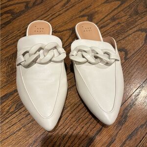 A New Day Women's White Mules with Chain Accent